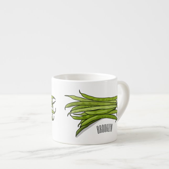 Green beans cartoon illustration  espresso cup (Front Right)