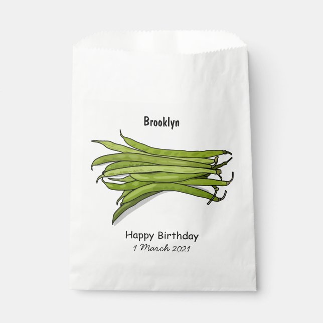 Green beans cartoon illustration favour bag (Front)