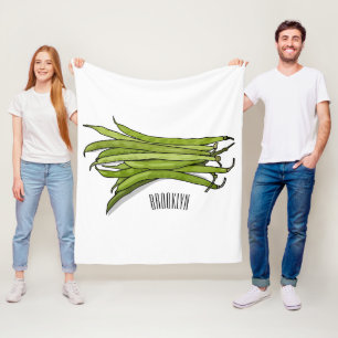 Green beans cartoon illustration  fleece blanket