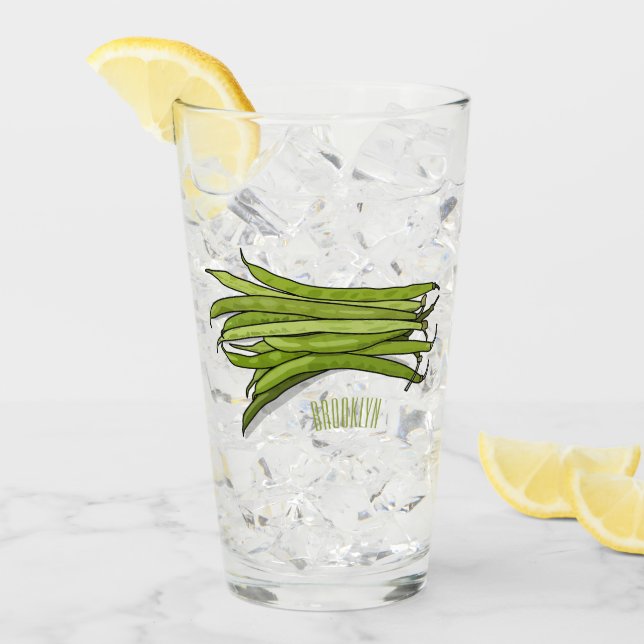 Green beans cartoon illustration  glass (Front Ice)