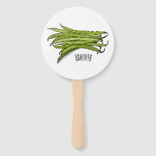 Green beans cartoon illustration hand fan