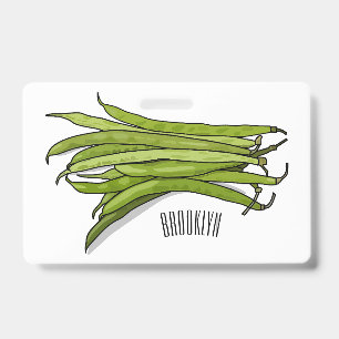 Green beans cartoon illustration  ID badge