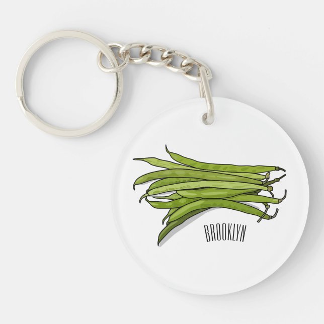 Green beans cartoon illustration  key ring (Front)