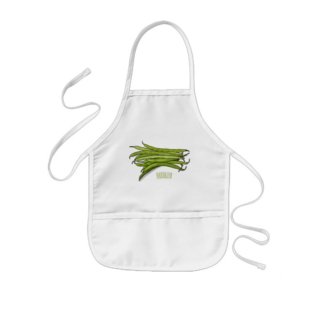 Green beans cartoon illustration  kids apron (Front)