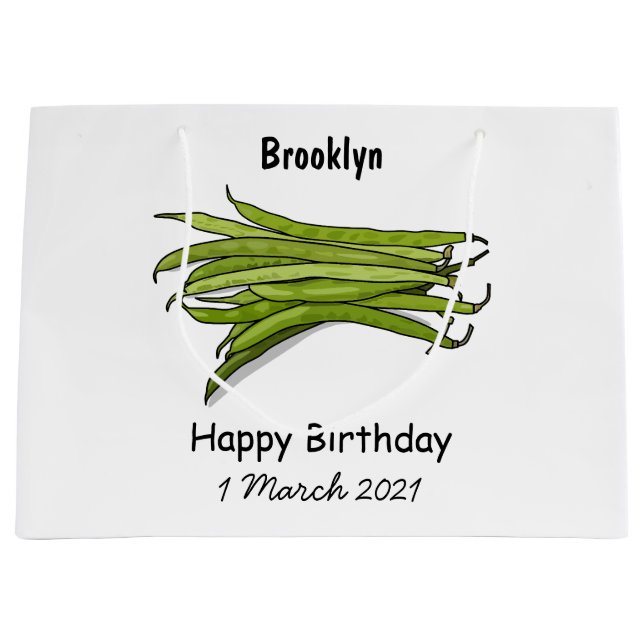 Green beans cartoon illustration large gift bag (Front)