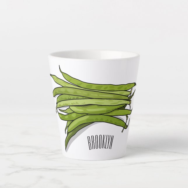 Green beans cartoon illustration  latte mug (Front)