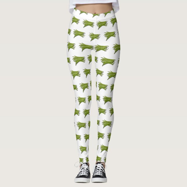 Green beans cartoon illustration  leggings (Front)