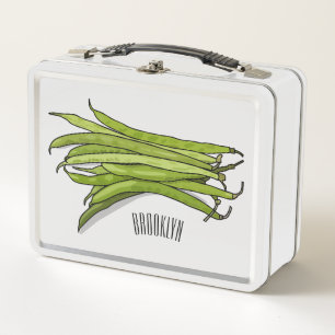 Green beans cartoon illustration metal lunch box