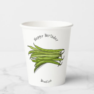 Green beans cartoon illustration paper cups