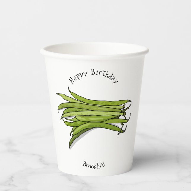 Green beans cartoon illustration paper cups (Front)