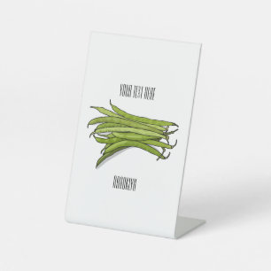 Green beans cartoon illustration pedestal sign