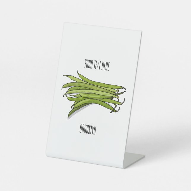 Green beans cartoon illustration  pedestal sign (Front)