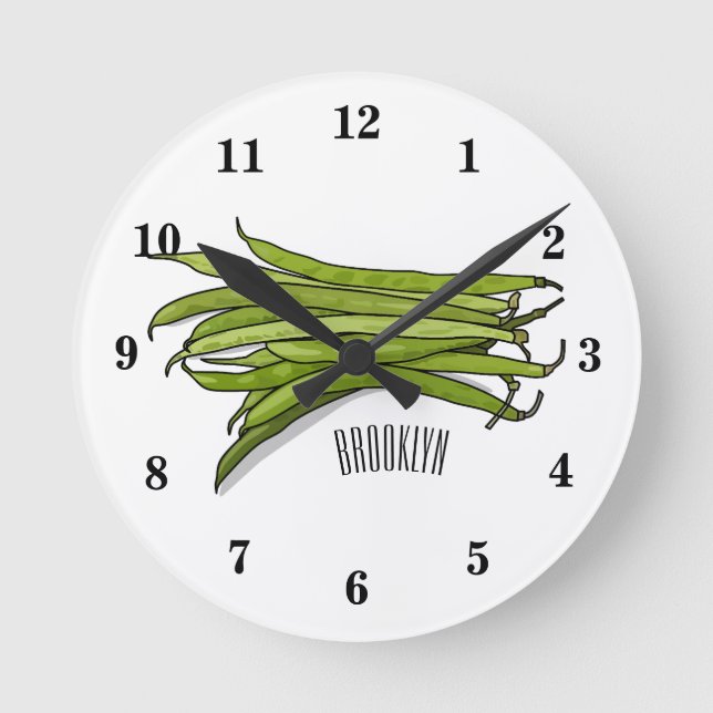 Green beans cartoon illustration round clock (Front)