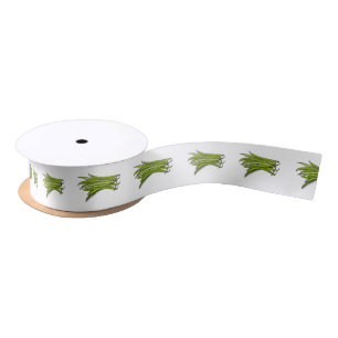 Green beans cartoon illustration  satin ribbon