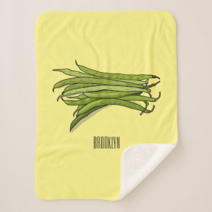 Green beans cartoon illustration  sherpa blanket