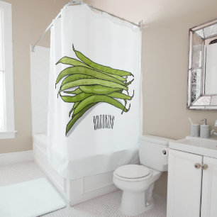 Green beans cartoon illustration  shower curtain