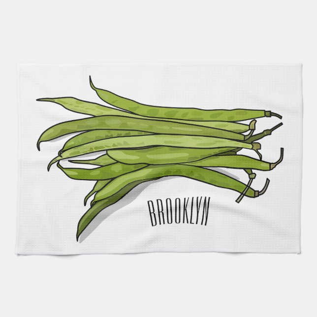 Green beans cartoon illustration  tea towel (Horizontal)
