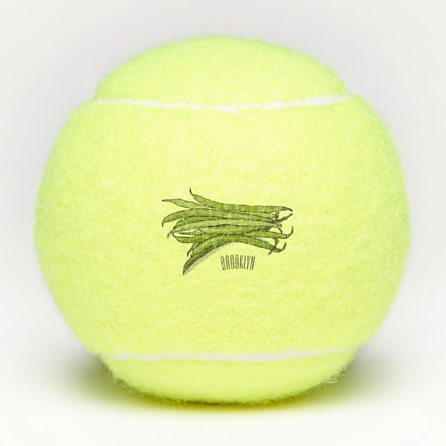 Green beans cartoon illustration  tennis balls (Front)