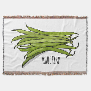 Green beans cartoon illustration throw blanket