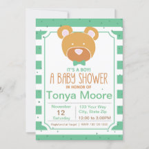 Green Bear Baby Shower Invitation
