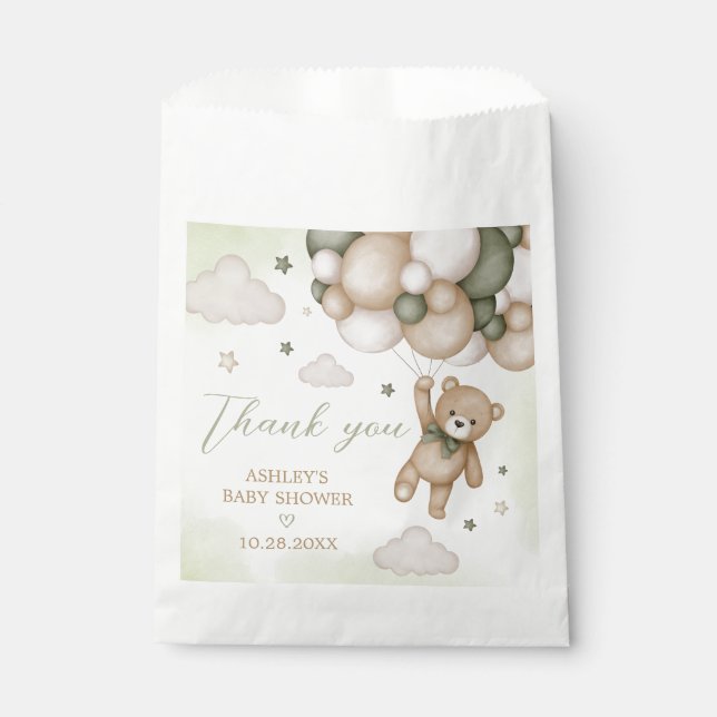 Green Bear Balloon Baby Shower Favour Bag (Front)