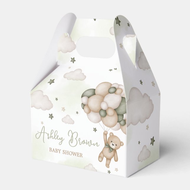 Green Bear Balloon Baby Shower Favour Box (Front Side)