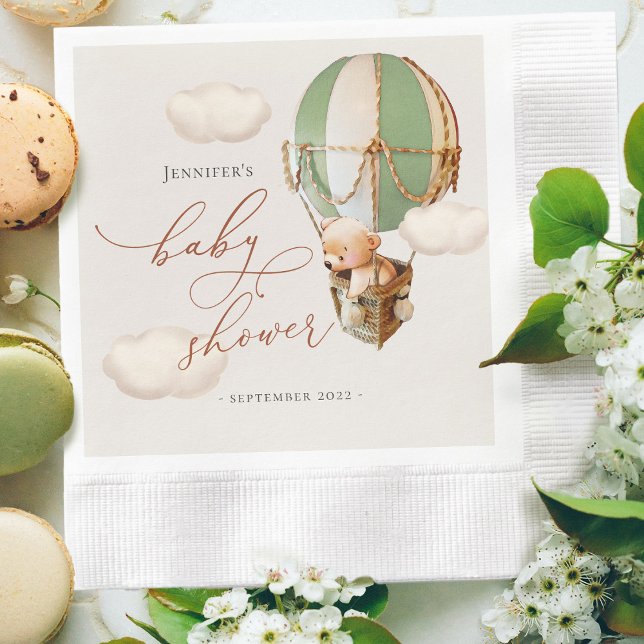 Green Bear Balloon Baby Shower Gender Neutral Napkin (Creator Uploaded)