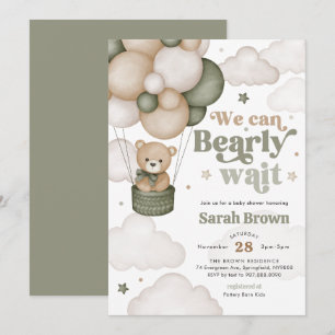 Green Bear Balloon Baby Shower Invitation