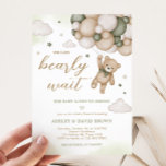 Green Bear Balloon Baby Shower  Invitation<br><div class="desc">Welcome your little one with our heartwarming We Can Bearly Wait Baby Shower Invitation Printable. Personalise to share the joy with your loved ones!

BS506</div>