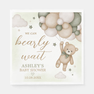 Green Bear Balloon Baby Shower Napkin