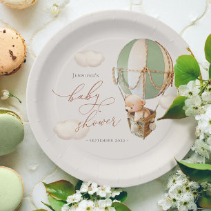 Green Bear Balloon Baby Shower Paper Paper Plate