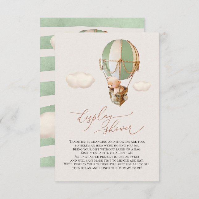 Green Bear Balloon Display Shower Enclosure Card (Front/Back)