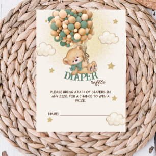 Green Bear Balloons Baby Shower Diaper Raffle  Enclosure Card