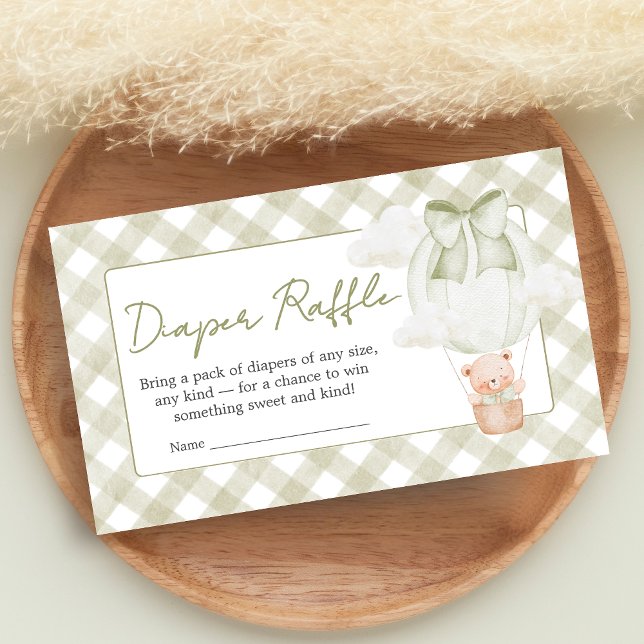 Green Bear Bearly Wait Baby Shower Diaper Raffle Enclosure Card (Sage Green Bear Hot Air Balloon Baby Shower Diaper Raffle)