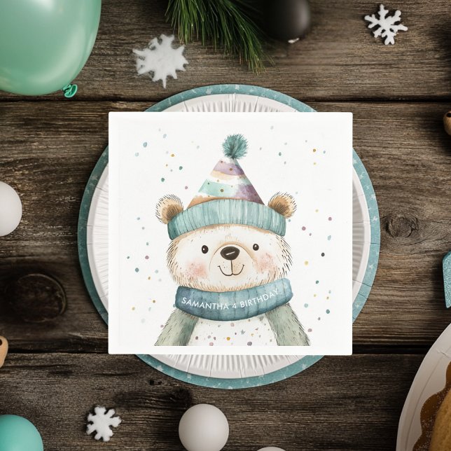 Green Bear Birthday | Winter Wonderland Napkin (Creator Uploaded)