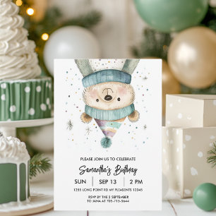 Green Bear Birthday   Winter Wonderland Party Invitation