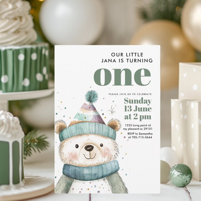 Green Bear Birthday | Winter Wonderland Party Invitation (Creator Uploaded)