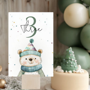 Green Bear Birthday   Winter Wonderland Party  Table Number