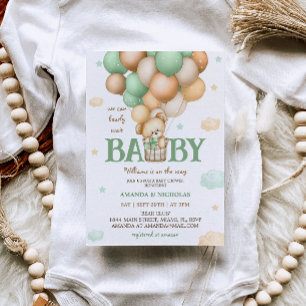 Green Bear Hot Air Balloon Baby Shower Invitation