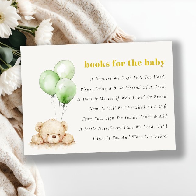 Green Bearly Wait Balloon Books For Baby Shower Enclosure Card (Creator Uploaded)