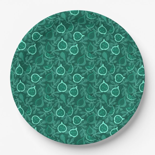 Green beautiful fig fruit pattern paper plate (Front)