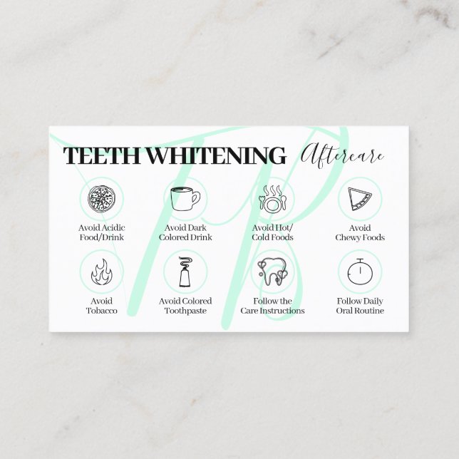 Green Beauty Teeth Whitening Aftercare Tips Business Card (Back)