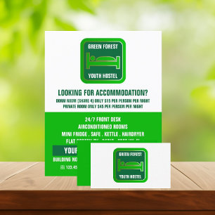 Green Bed Logo, Hostel Accommodation Business Card