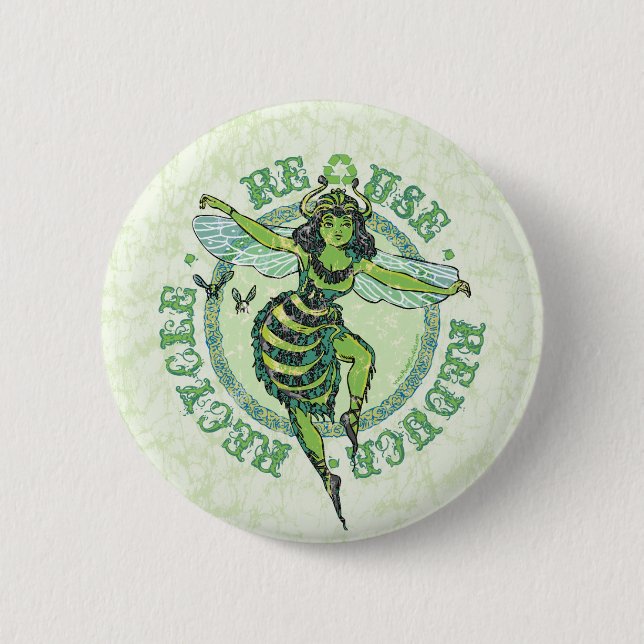 Green Bee Earthday by Mudge Studios 6 Cm Round Badge (Front)