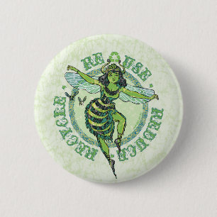 Green Bee Earthday by Mudge Studios 6 Cm Round Badge
