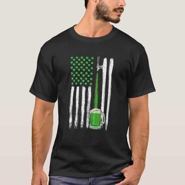 Green Beer American Flag Irsish St Patricks Day T-Shirt (Front)