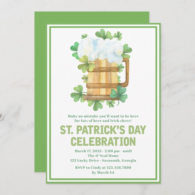 Green Beer and Shamrocks St. Patrick's Day Invite (Front/Back)