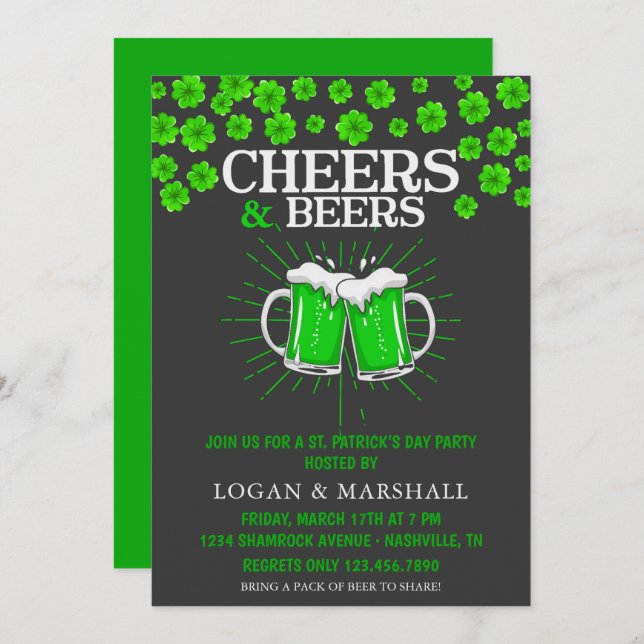 Green Beer and Shamrocks St. Patrick's Day Party Invitation (Front/Back)