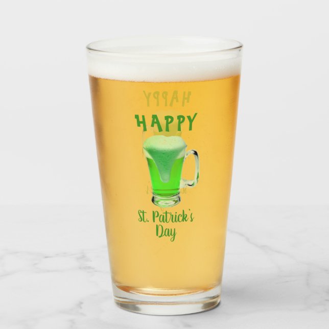 Green Beer Glass Happy St. Patrick`s day (Front Filled)