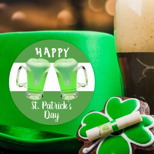 Green Beer Glass Happy St. Patrick`s day Classic Round Sticker